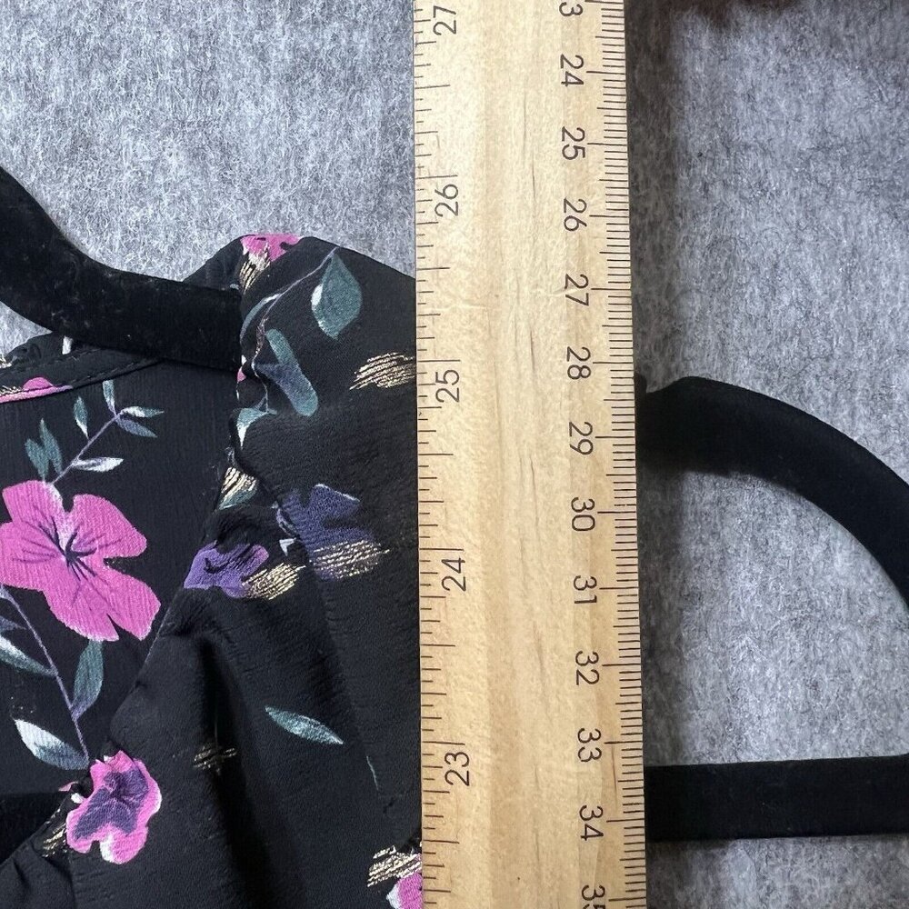 Juicy Couture Top Large Sleeveless Black Floral V Neck Ruffle‎ Collar Lined - Picture 6 of 8